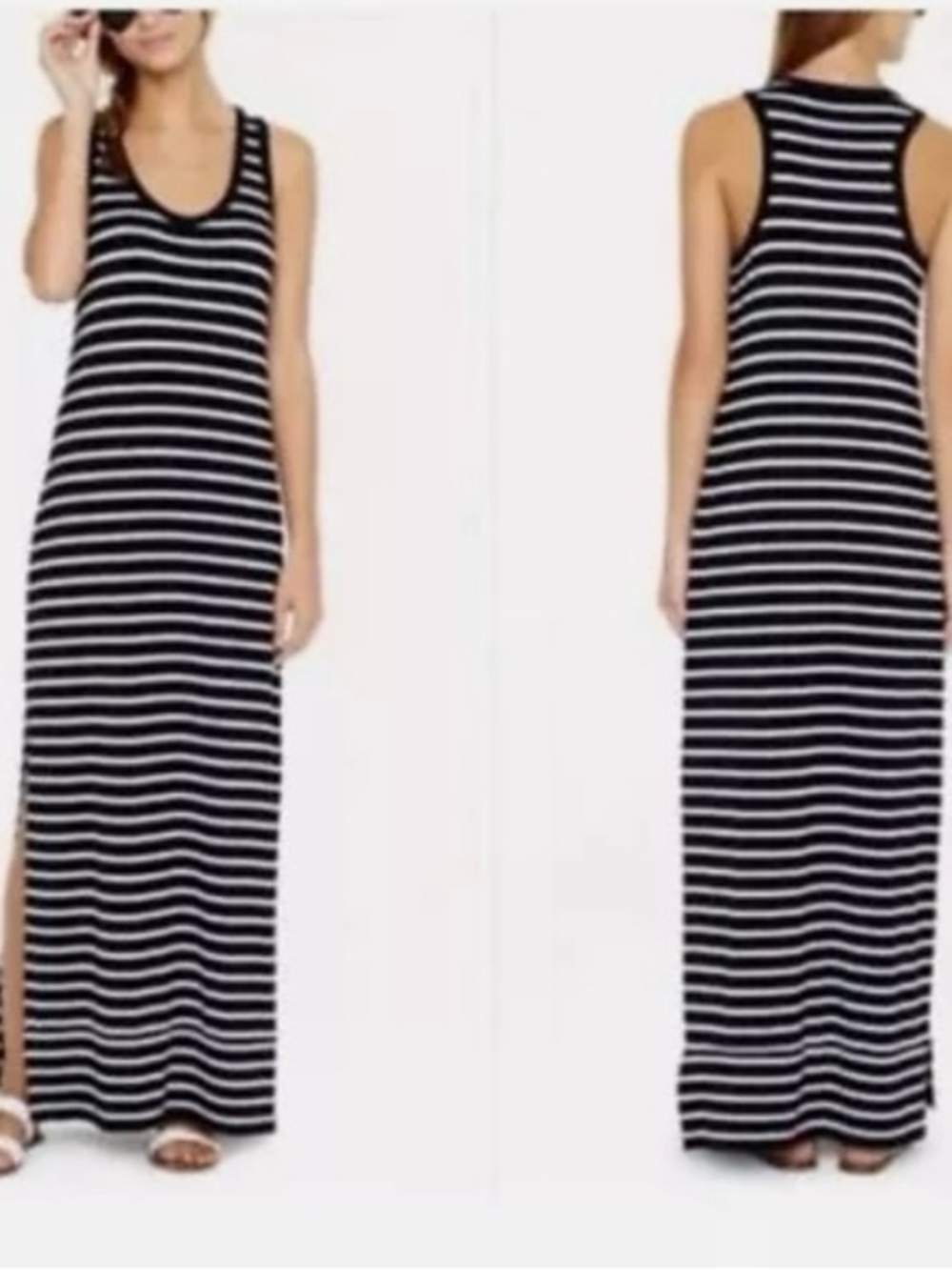 Universal Thread Navy/White Striped Maxi Tank Dress Scoop Neck Knit Stretch LG